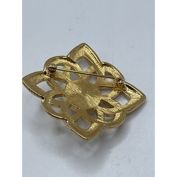 Celtic Style Gold Tone & Acrylic Faux Pearl Cabochon Pin Brooch Ivory - Picture 2 of 2